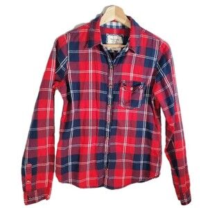 Abercrombie Fitch Mens Red Navy Plaid Button Down M